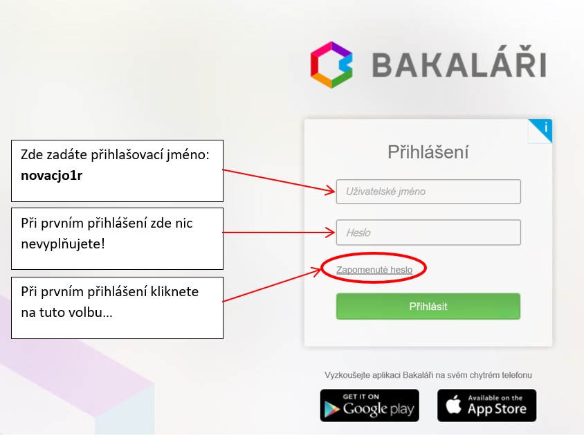 Přihlášení do Web aplikace systému Bakaláři
