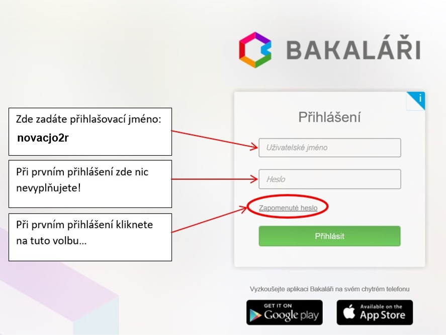 Přihlášení do Web aplikace systému Bakaláři